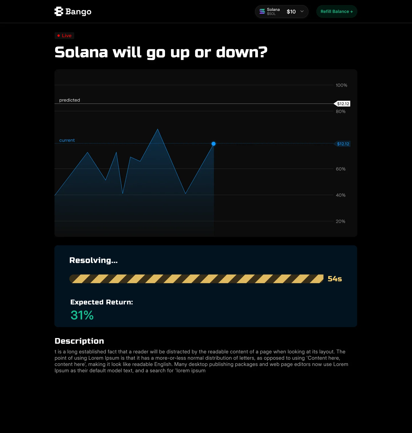 Resolving state with a striped progress bar counting down the seconds.